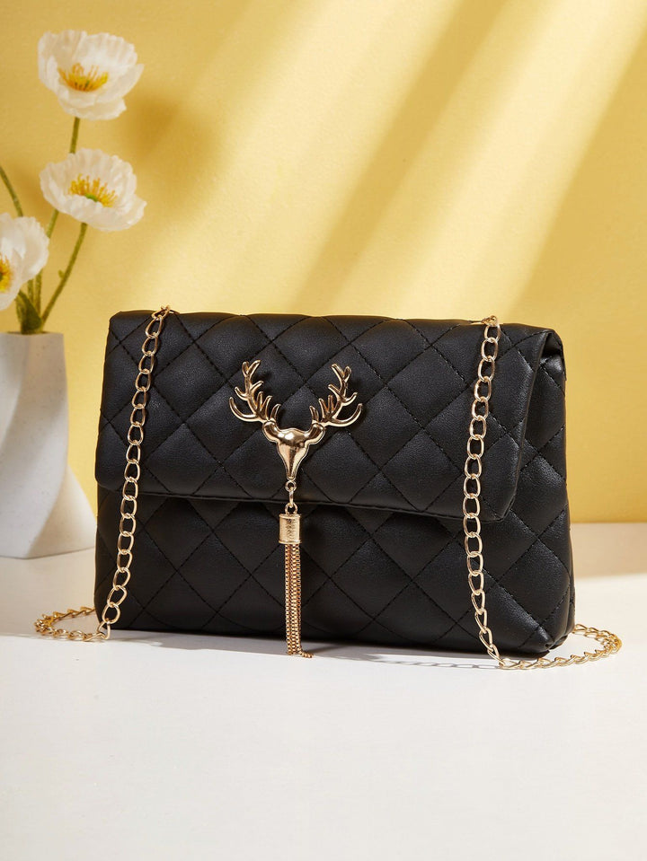 Shein- Metal Tassel Charm Quilted Chain Bag