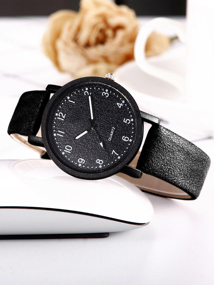 Shein- 1pc Simple Round Pointer Quartz Watch & 4pcs Bracelet