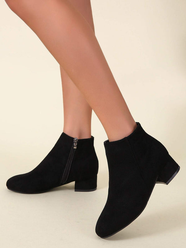 Shein- Minimalist Side Zipper Chunky Heeled Boots