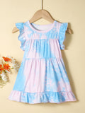 Shein- Baby Girl Tie Dye Ruffle Armhole Babydoll Dress