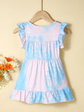 Shein- Baby Girl Tie Dye Ruffle Armhole Babydoll Dress