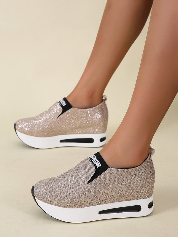 Shein- Letter Graphic Glitter Wedge Sneakers