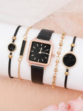 Sheinp 1pc Square Pointer Quartz Watch & 4pcs Bracelet