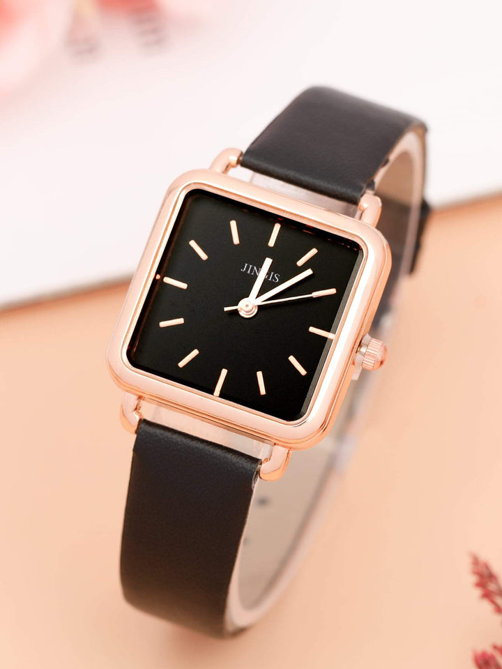 Sheinp 1pc Square Pointer Quartz Watch & 4pcs Bracelet