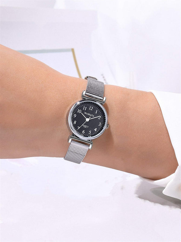 Shein- Round Pointer Mesh Strap Quartz Watch