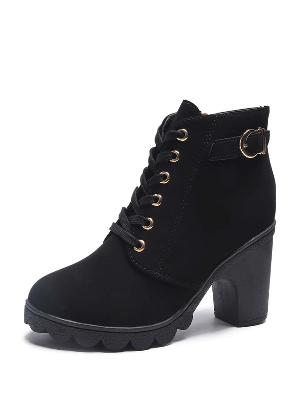 Shein- Buckle Decor Lace-up Front Chunky Boots