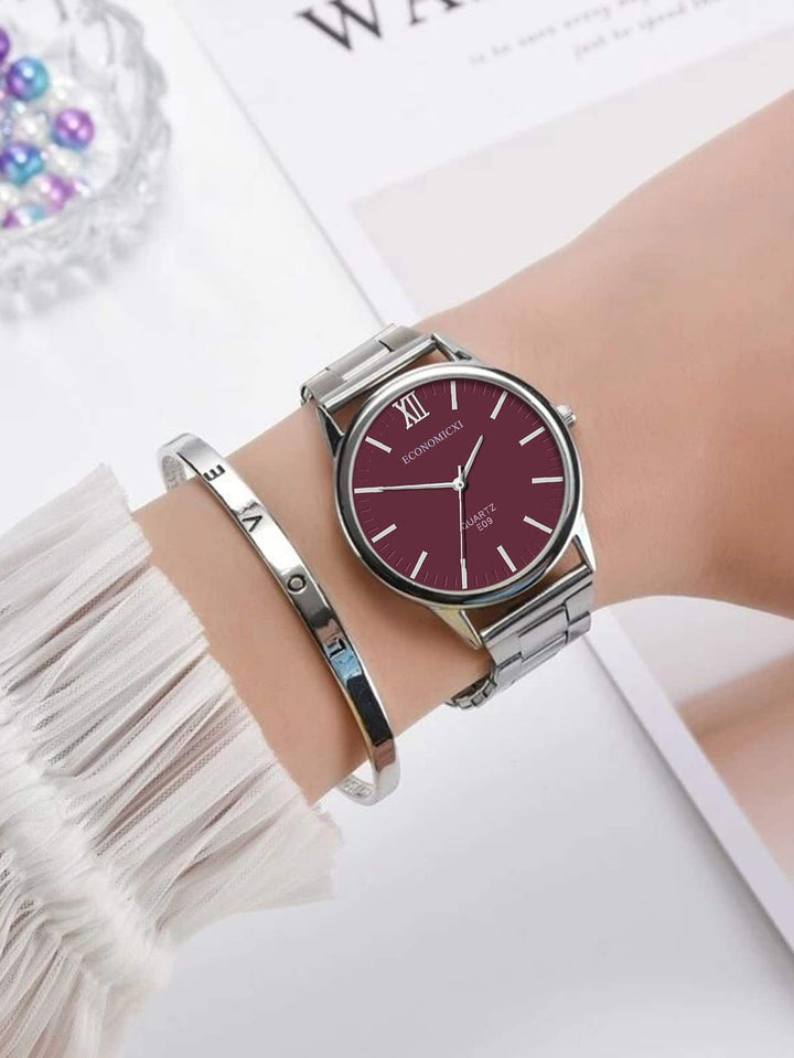 Shein- 1pc Round Pointer Quartz Watch & 1pc Bracelet