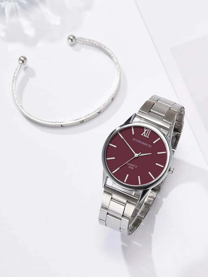 Shein- 1pc Round Pointer Quartz Watch & 1pc Bracelet