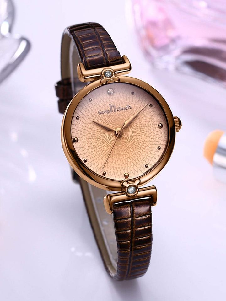 Shein- Rhinestone Decor Round Pointer Quartz Watch