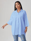 Shein - Plus Solid Button Front Blouse