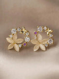 Shein - Rhinestone & Flower Decor Stud Earrings