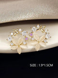 Shein- Rhinestone & Flower Decor Stud Earrings