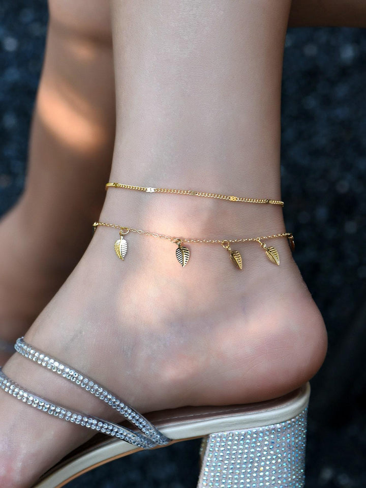 Shein- 2pcs Leaf Charm Anklet