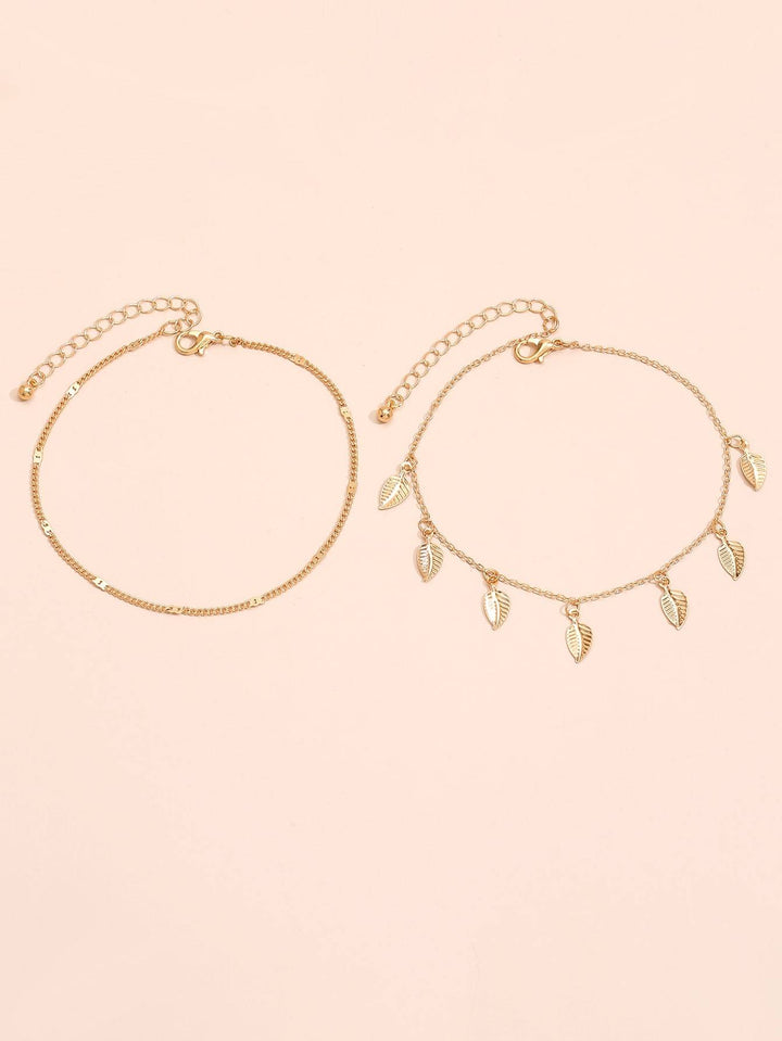 Shein- 2pcs Leaf Charm Anklet