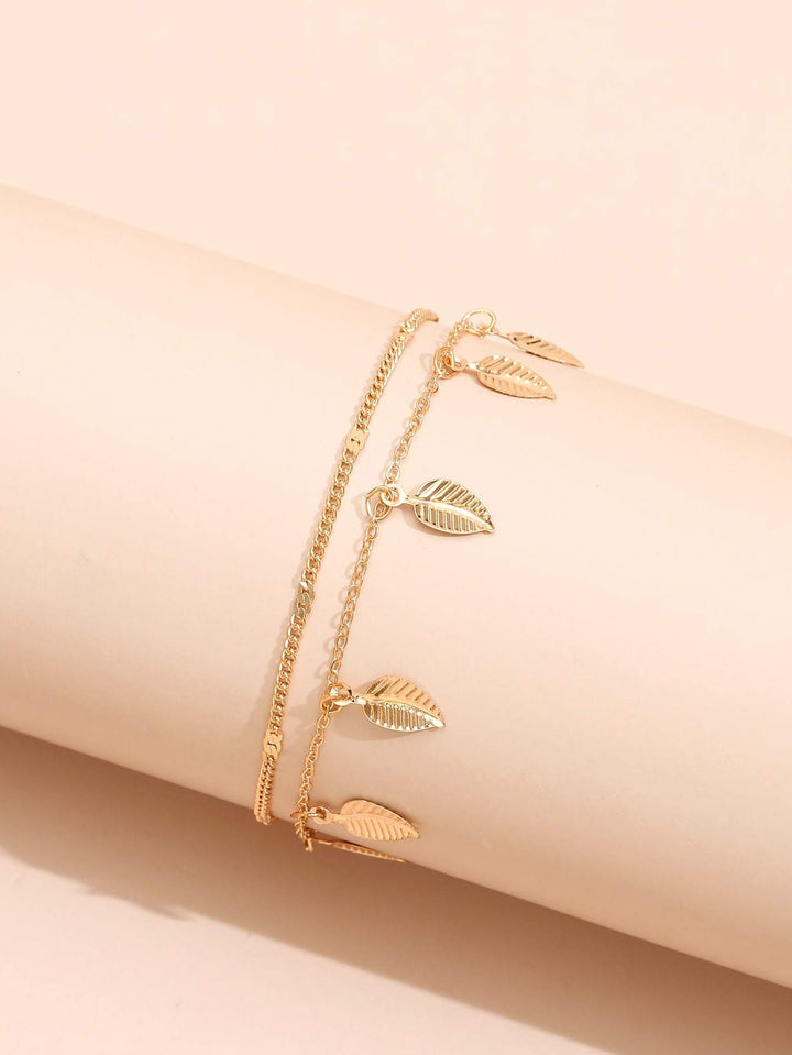 Shein- 2pcs Leaf Charm Anklet