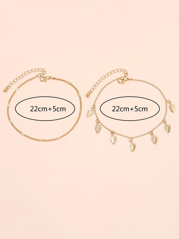 Shein- 2pcs Leaf Charm Anklet