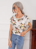 Shein- Batwing Sleeve Floral Print Top