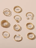 Shein- 10pcs Heart & Faux Pearl Decor Ring