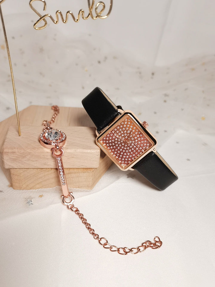 Shein- 1pc Square Pointer Quartz Watch & 1pc Bracelet