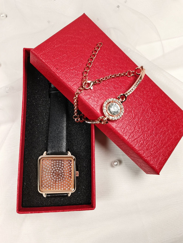 Shein- 1pc Square Pointer Quartz Watch & 1pc Bracelet