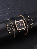 Shein- 1pc Minimalist Square Pointer Quartz Watch & 4pcs Bracelet
