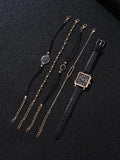 Shein- 1pc Minimalist Square Pointer Quartz Watch & 4pcs Bracelet