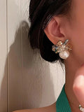 Shein - Pearl And Crystal Earrings