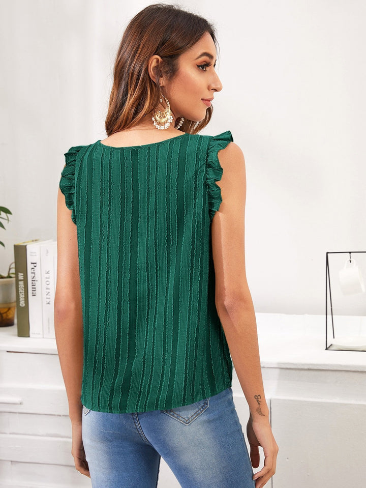 Shein- Gathered Neckline Frill Trim Fuzzy Top