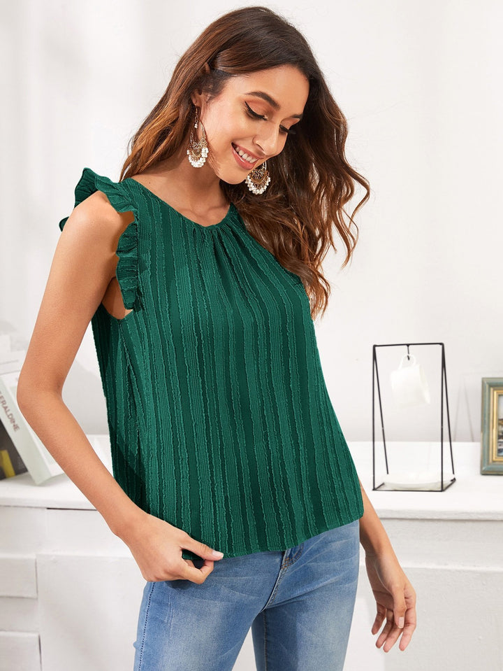 Shein- Gathered Neckline Frill Trim Fuzzy Top