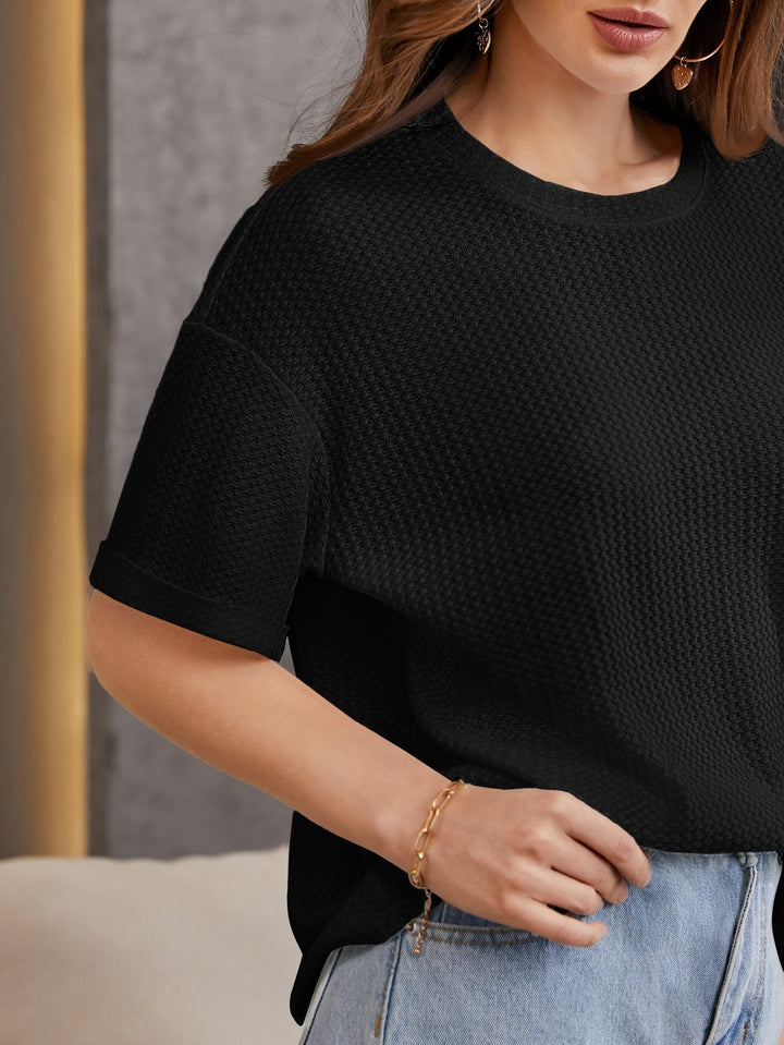 Shein- Drop Shoulder Waffle Knit Tee