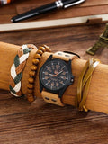 Shein - 1Pc Men Round Pointer Date Quartz Watch & 3Pcs Bracelet