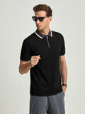 Shein- Men Contrast Collar Half Zip Polo Shirt