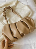 Shein - Fashionable And Versatile Ruffled Solid Color Shoulder Bag