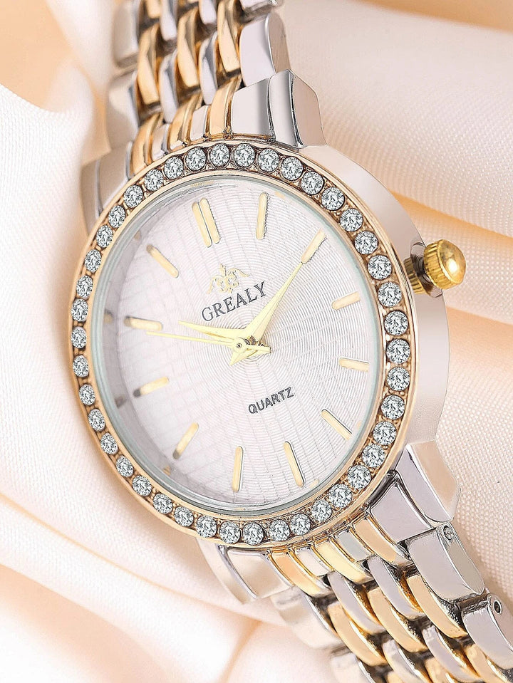 Shein- Rhinestone Decor Round Pointer Quartz Watch