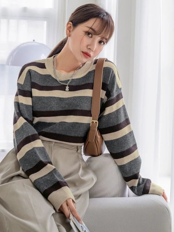 Shein DAZY Striped Drop Shoulder Sweater