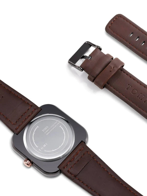 Shein- Men Square Pointer Quartz Watch- Black