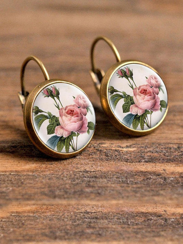 Shein - 1pc Floral Print Earrings Copper Jewelry