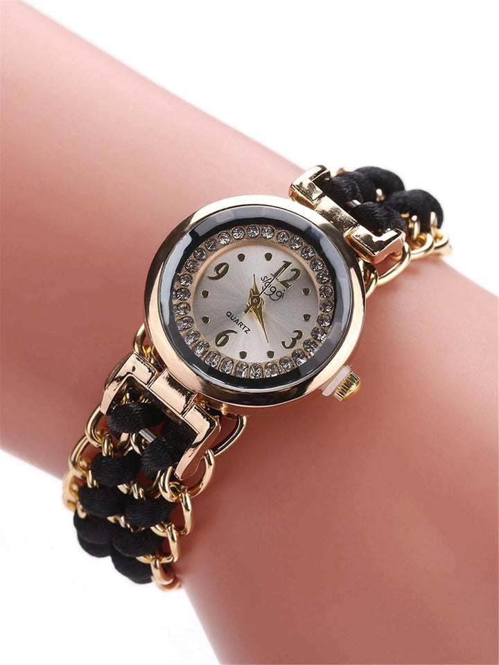 Shein- Rhinestone Decor Round Pointer Quartz Watch