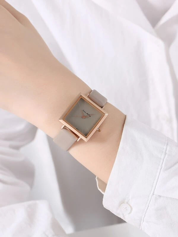 Shein- Simple Quartz Square Pointer Watch