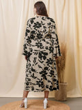 Shein- Plus Floral Print Flounce Sleeve Dress