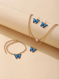 Shein - Butterfly Pendant Necklace 1 Piece - Earrings 1 Pair - Anklet 1 Piece