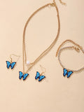 Shein - Butterfly pendant necklace 1 piece - earrings 1 pair - anklet 1 piece