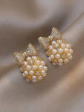 Shein - Cuneiform Earrings Decorated With Faux Pearls And A Bow