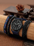 Shein - 1Pc Men Round Pointer Date Quartz Watch & 3Pcs Bracelet