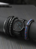Shein- 1pc Men Round Pointer Quartz Watch & 3pcs Bracelet