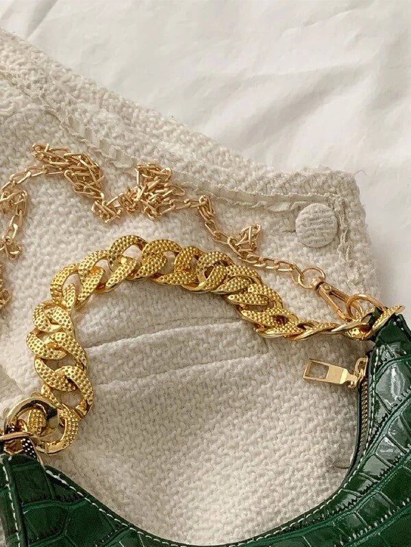 Crocodile Embossed Chain Baguette Bag