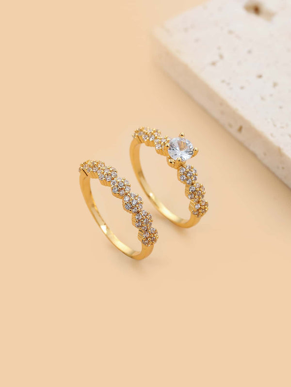 Shein - 2pcs Cubic Zirconia Decor Ring