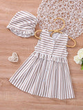 Shein- Baby Striped Print Ruffle Trim Dress & Hat