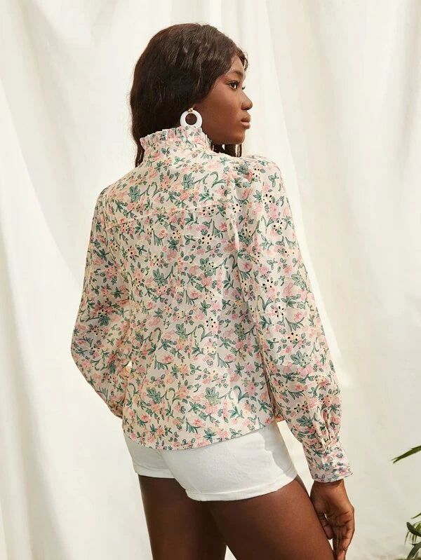 Shein- Floral Print Mock Neck Blouse