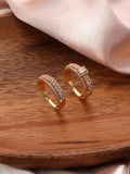 Shein - 2Pcs 18K Gold Plated Zircon Decor Ring